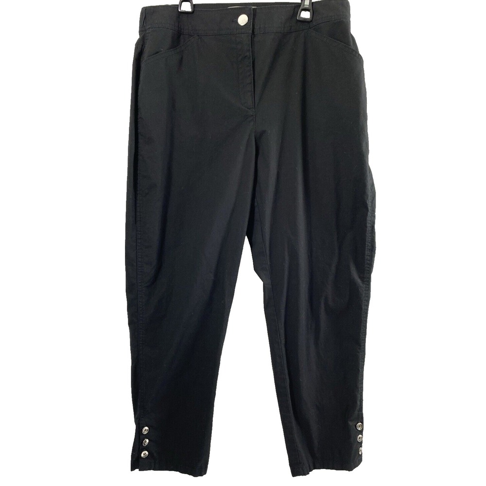 Chico Chino Pants Women‎ Small 31" W Black Slacks Silver Buttons Ankle Casual